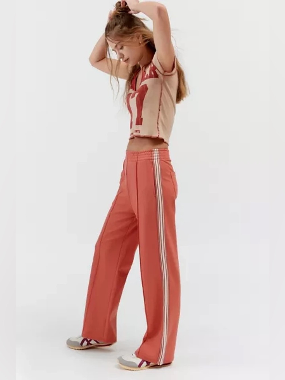 The Upside Niseko Monte Track Pant WideLeg Elastic Waist Pants in Terracotta, XL